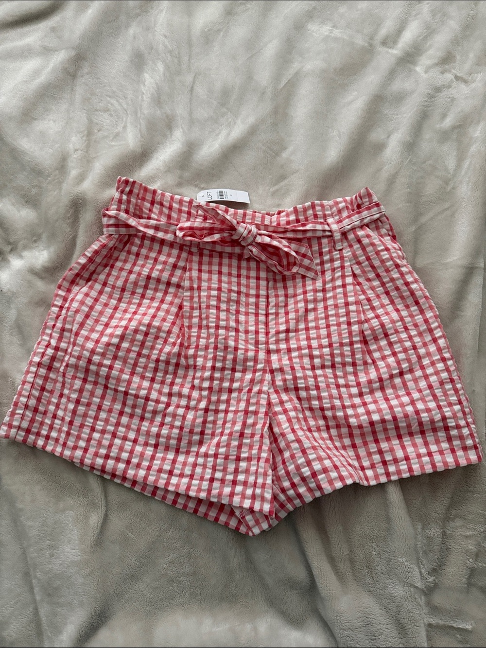 NWT LOFT Pink Gingham Paperbag Waist Shorts